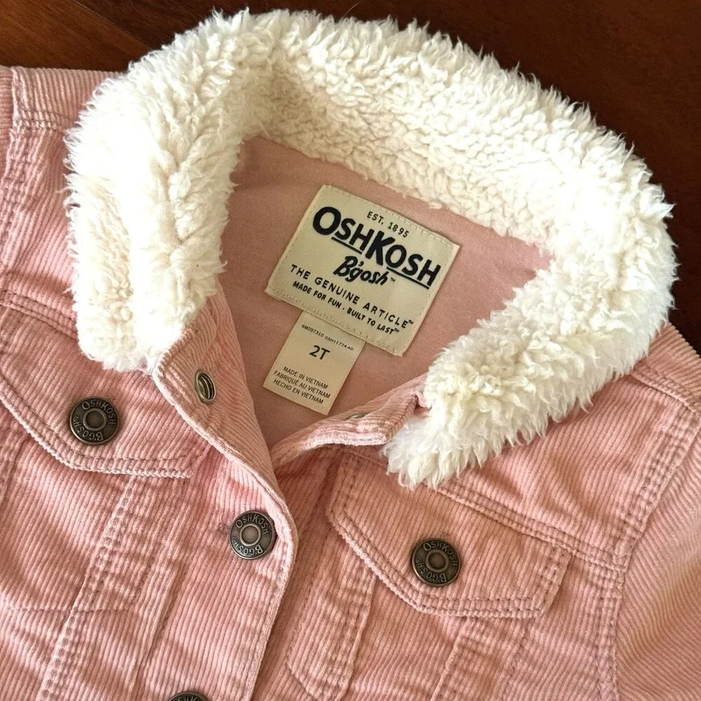 OshKosh Bgosh Toddler Girls 2T Pink Corduroy Jacket with Sherpa Collar